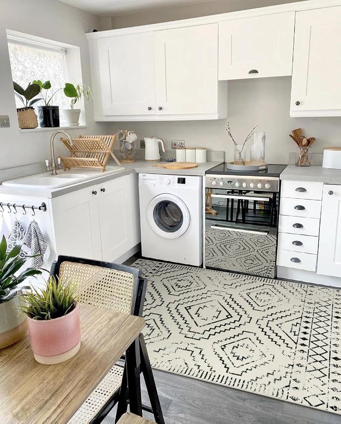 Wonnitar Moroccan Washable Rugs 5x7, Large White Tribal Area Rug for Living Room, Non-Shedding Soft Bedroom Accent Throw Mat, Geometric Floor Carpet for Dining Table Entry Office (Beige,5'x7')
