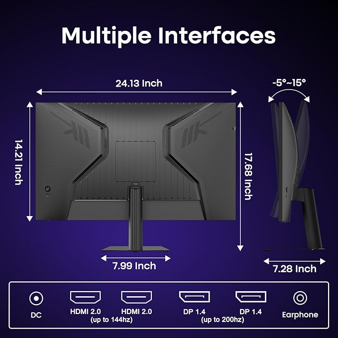 Amzfast 27 Inch Gaming Monitor 200Hz WQHD 2k 2560 x 1440p Monitor, Built-in Speakers, 1ms G-SYNC Compatible, HDR400,132% sRGB, VESA 100x100 Fast IPS Monitor with HDMI 2.0 x 2 & DP 1.4 x 2, AMZG27F5Q
