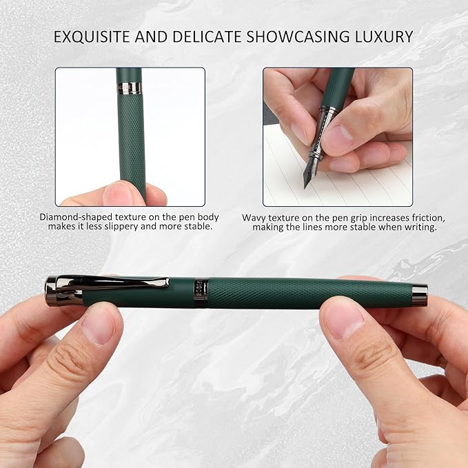 BOCIYER Luxury Fountain Pen Set,Ink Pen for Smooth Writing,Medium Nib,Includes 10 Ink Cartridges&Ink Converter,Best Pen Gift Case for Men & Women,fancy,calligraphy,Executive,Office pen-Green