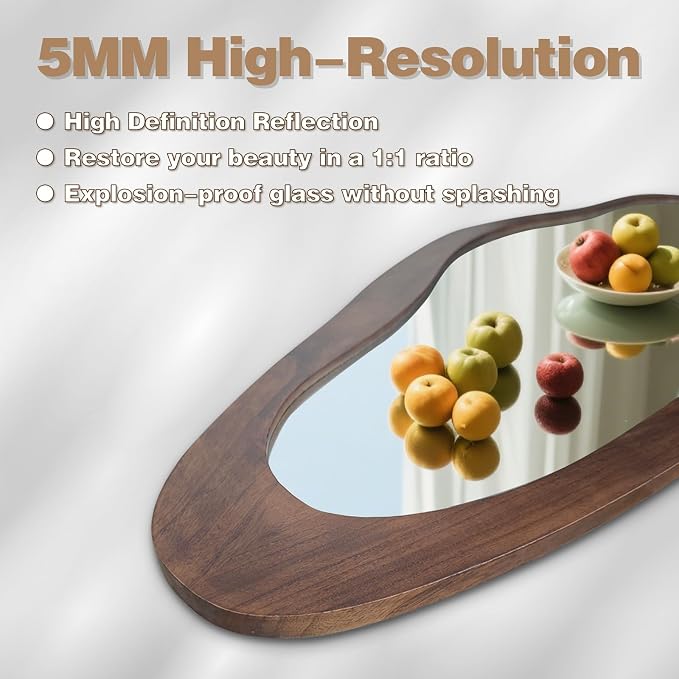 Irregular Full Length Mirror, 67"x24" Wooden Farmhouse Full Body Mirror, Large Asymmetrical Wall Mirrors for for Living Room Entryway Bedroom, Horizontal/Vertical, Woodgrain Brown