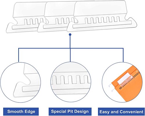 Hupos File Folder Tabs - 200 Sets Clear Plastic Hanging Tabs for Quick Identification | 2 Inch Inserts