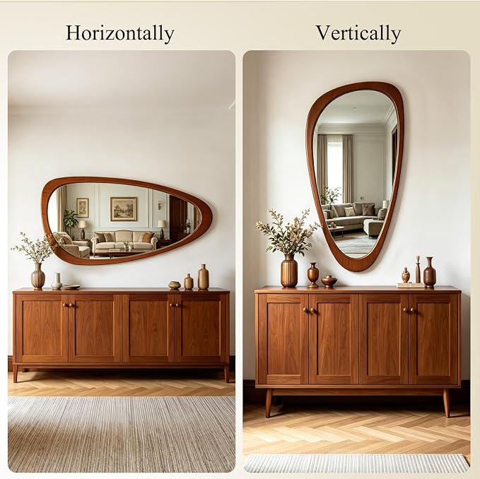 Ferytange Asymmetrical Full Length Mirror, 48" H x 24" W Irregular Boho Decorative Wall Mirror, Mid Century Modern Wall Art for Living Room Bedroom Entryway Hall