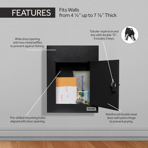 Durabox Drop Box Safe - Heavy Duty Steel Mailbox with Lock for Secure Mail & Cash | 17 x 13 x 7 (Black)