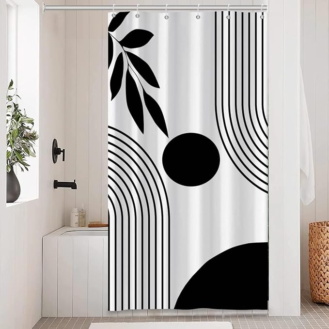 Stall Boho Shower Curtain Mid Century Modern Shower Curtains for Bathroom Black and White Geometric Minimalist Abstract Bohemian Waterproof Fabric Bathroom Shower Curtain Set 36x72 Inch