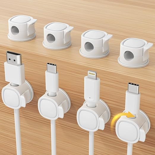 8Pack Rotatable Cord Organizer, Spring Cable Clips With Clasp Lock, INCHOR No-Residue Adhesive Cable Organizer, Cord Holder for Nightstand Car Home Office (White)