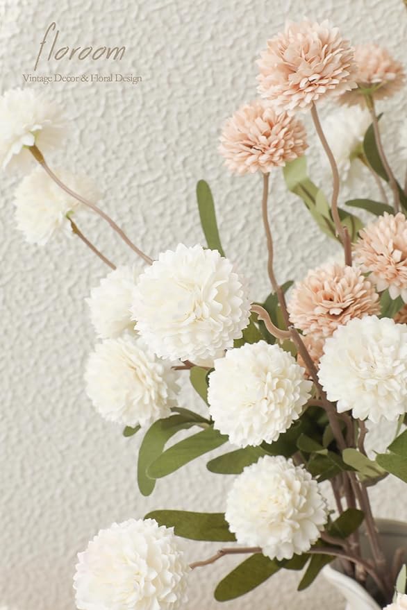 Floroom 9pcs Beige Ivory Mix Faux Silk Mums Artificial Flowers, Bulk Fake Small Mini Chrysanthemums with Stems for DIY Wedding Centerpieces Floral Arrangements Vase Fillers Home Decorations