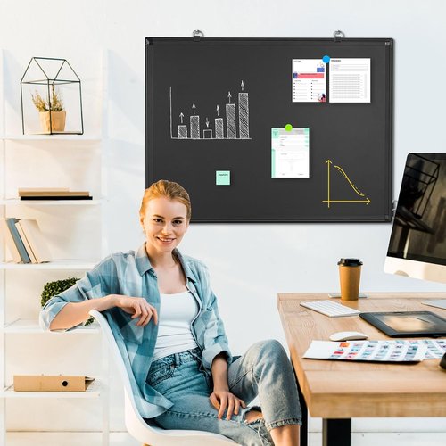 Magnetic Chalkboard - Double-Sided Dry Erase Board | 24”x18” Black Framed for Home, School & Office