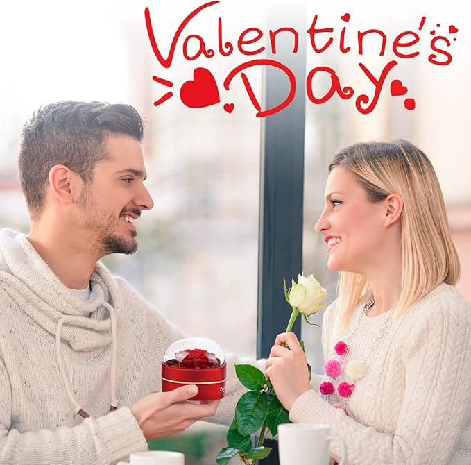 Preserved Rose with Angel Wings Necklace Gift Set for Women.Eternal Rose Gifts for Mom Grandma on Mother's day. Heart Shaped Preserved Rose Box Gift for Her on Valentine's day Anniversary.