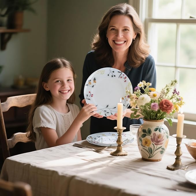 U-QE 50Pcs Wildflower Plastic Plates - Spring Floral Plates Disposable Heavy Duty, Fancy Floral Pattern Perfect for Weddings, Tea Parties, Holidays - 10.25" Dinner Plate & 7.5" Dessert Plate