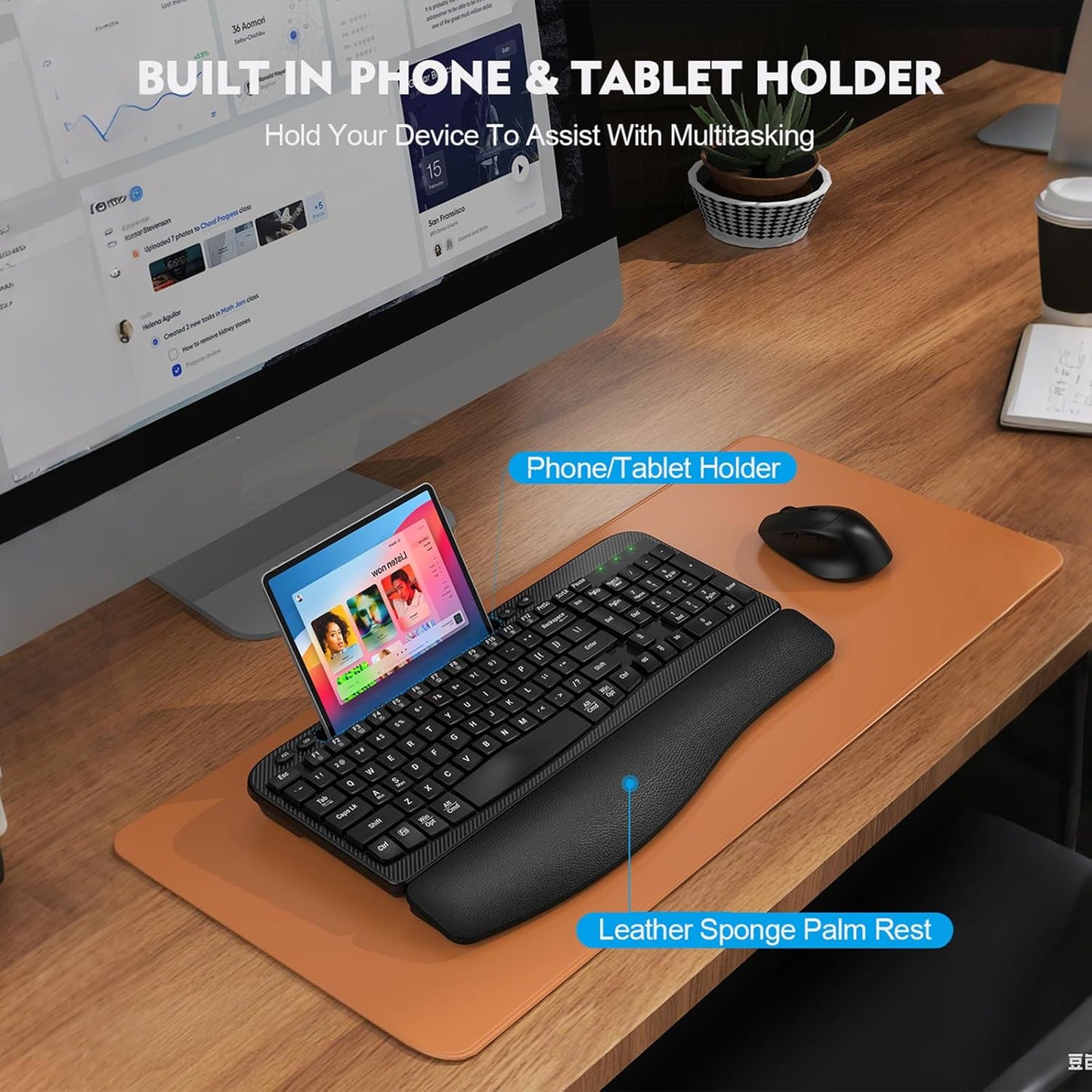 Skiennix Wireless Keyboard and Mouse Combo - Ergonomic Full-Sized Design with Cushioned Palm Rest | 2.4G Cordless for PC, Laptop, Mac