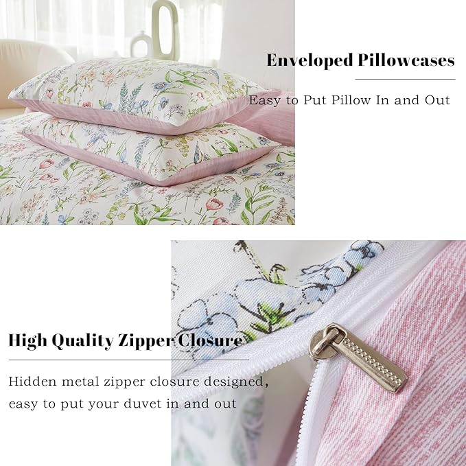 EAVD Vintage Style Botanical Floral Duvet Cover King Soft Cotton Chic Cute Bird Floral Print Bedding Set with 2 Pillowcases Vibrant Garden Botanical Comforter Cover with Zipper Closure