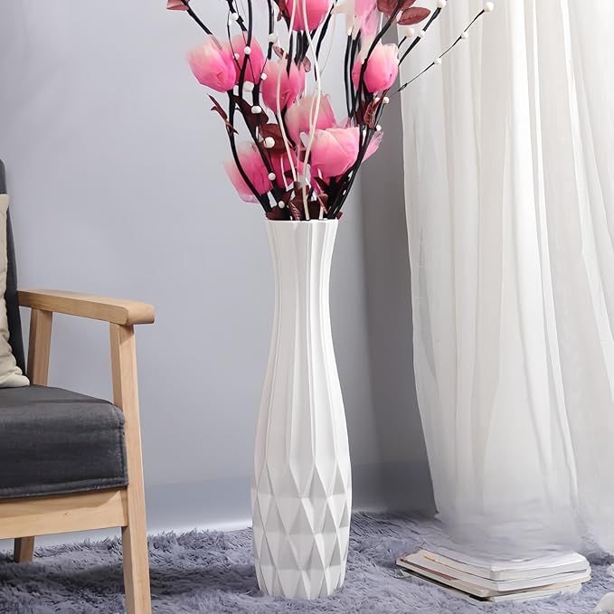 Ceramic Large Floor Tall Vase 28 Inches,White Modern Flower Tall Vases for Office, Home,Farmhouse,Living Room Décor,Simple Origami Design Fall Decorative Porcelain Flower Arrangement Vase Ideal Gift