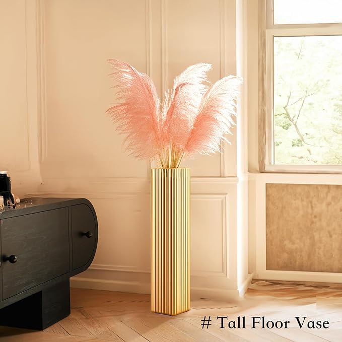 Tall Floor Vase 27.5 Inch Gold Resin Modern Elegant Vase for Entryway Fireplace Decor Lightweight Rectangle Skinny Narrow Centerpiece Sturdy