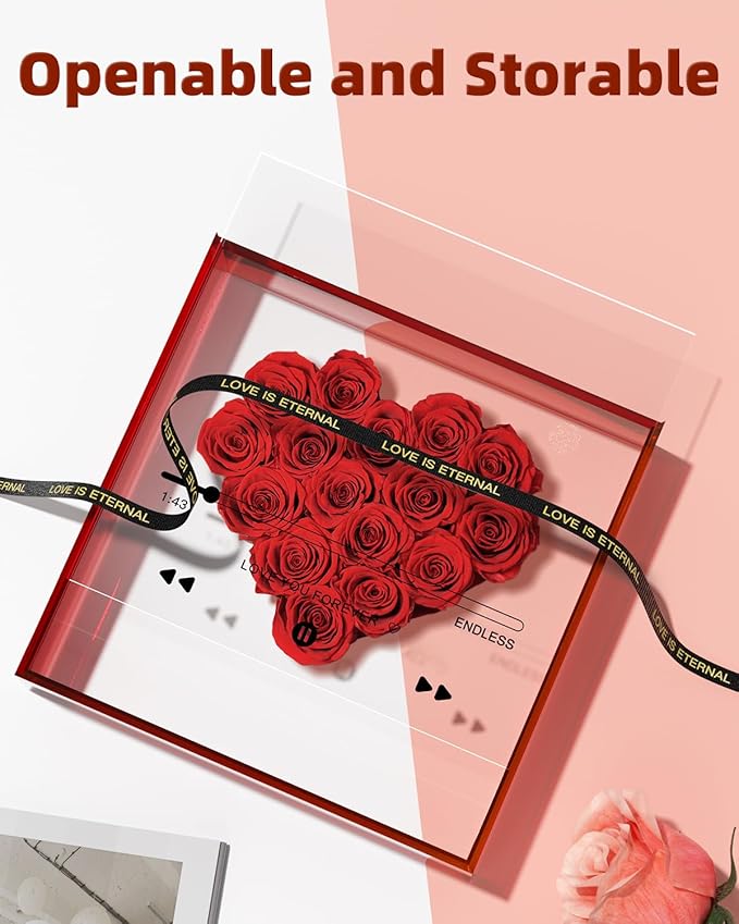 Preserved Roses for Mothers Day, Handmade Forever Flowers Box for Mom, Unique Flower Gifts for Girlfriend Wife, Wedding Anniversary Presents for Her, Birthday Gifts for Mom Grandma (Red)