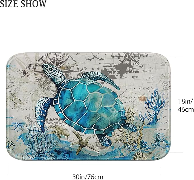 Britimes Bath Mat for Bathroom, Blue Turtle Washable Cover Floor Rug Carpets Floor Mat Bathroom Decorations 18x30 Inches for Kitchen Bedroom Indoor