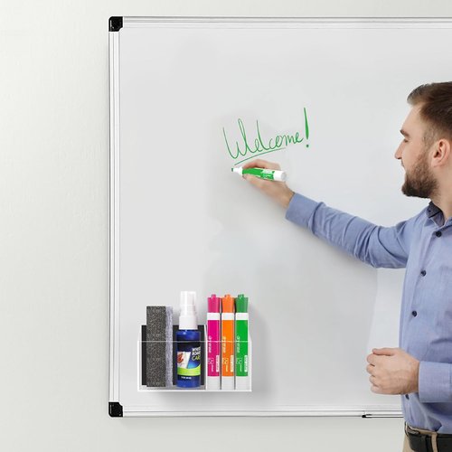 HBlife Magnetic Dry Erase Marker Holder - 2 Compartment Acrylic Wall Mount for Whiteboard & Refrigerator | Clear