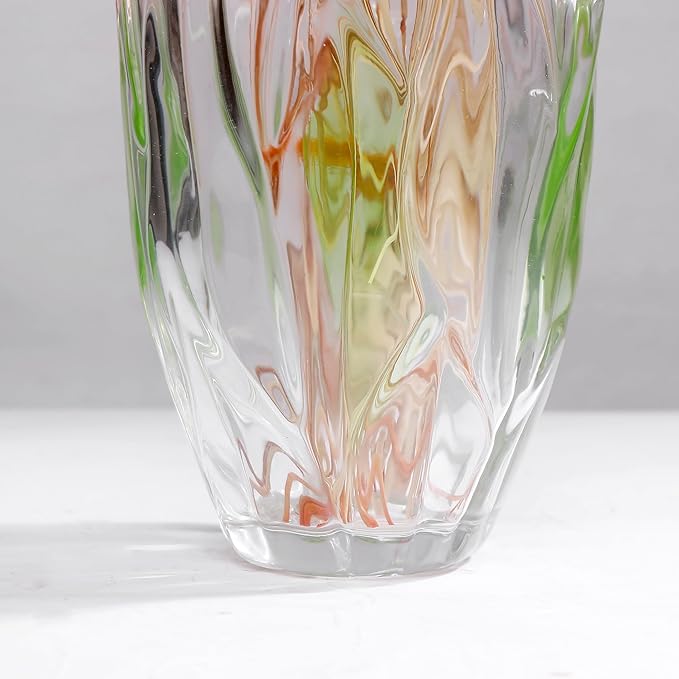 Glass Flowers Vase 9.3 inch Tall, Unique Crystal Vases for Tables Centerpieces, Vintage and Tulip Shape Large Vases Christmas Thanksgiving Gifts. (Green)