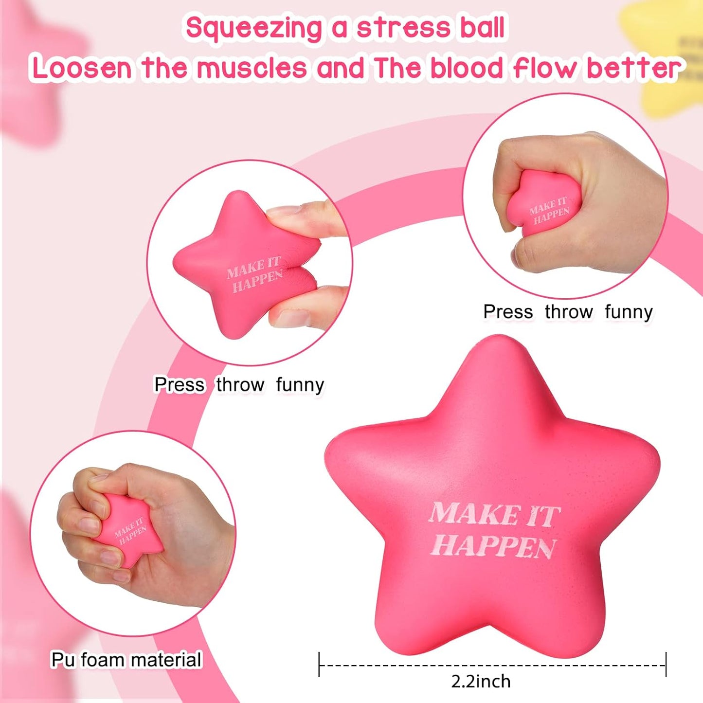 Sotiff Star Stress Balls - 100 Pack Mini Foam Squeeze Toys for Stress Relief | Fresh Colors & Motivational Quotes