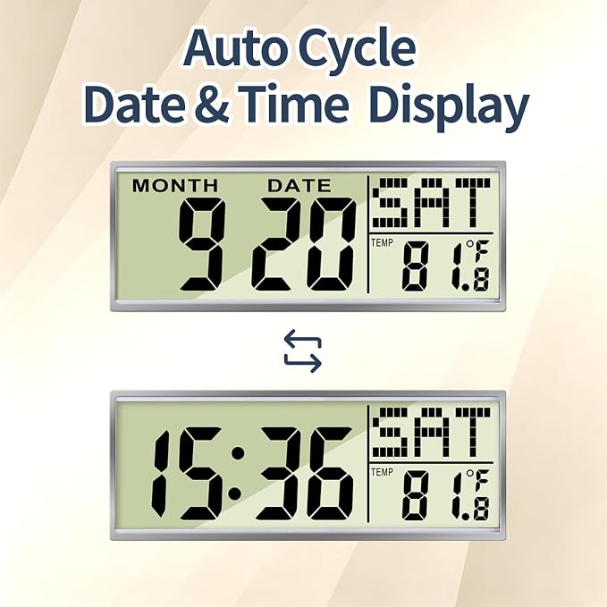 Wilderness Sunset Wall Clock, 14 Inch Silent Non-Ticking Battery Operated Analog Clock with LCD Date Day Temp Display, Decorative for Living Room, Bedroom, Kitchen, Office, Farmhouse, Cabin