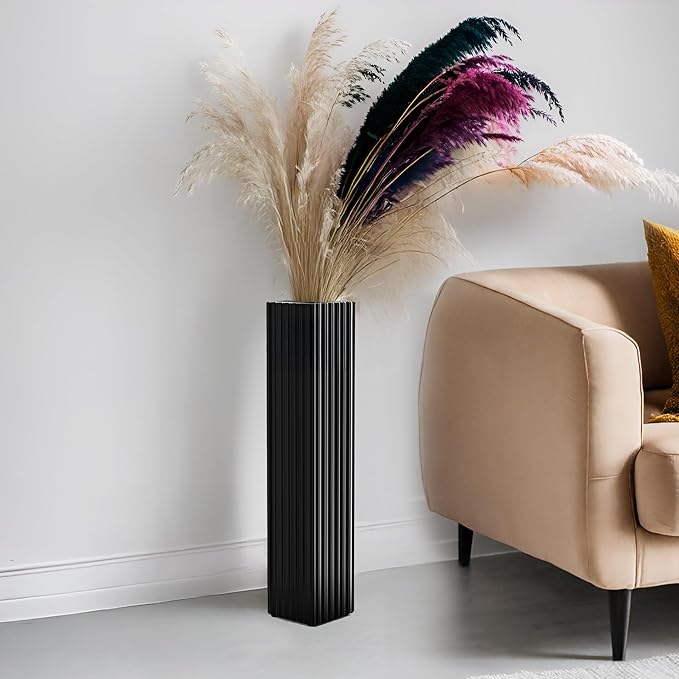 27.5 Inch Tall Floor Vase, Modern Black Resin Vase for Living Room Decor, Waterproof Sturdy Design, Elegant Home Office Decoration