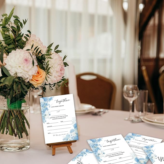 Dusty Blue Floral Wedding Invitations, 5"x 7" Elegant Wedding Invites Card With Envelopes, 25 PCS for Party Decorations and Supplies - A15