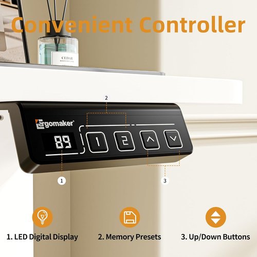 ERGOMAKER Electric Standing Desk - Height Adjustable Sit Stand Desk with Memory Preset | 31.5" x 23.6" White Frame