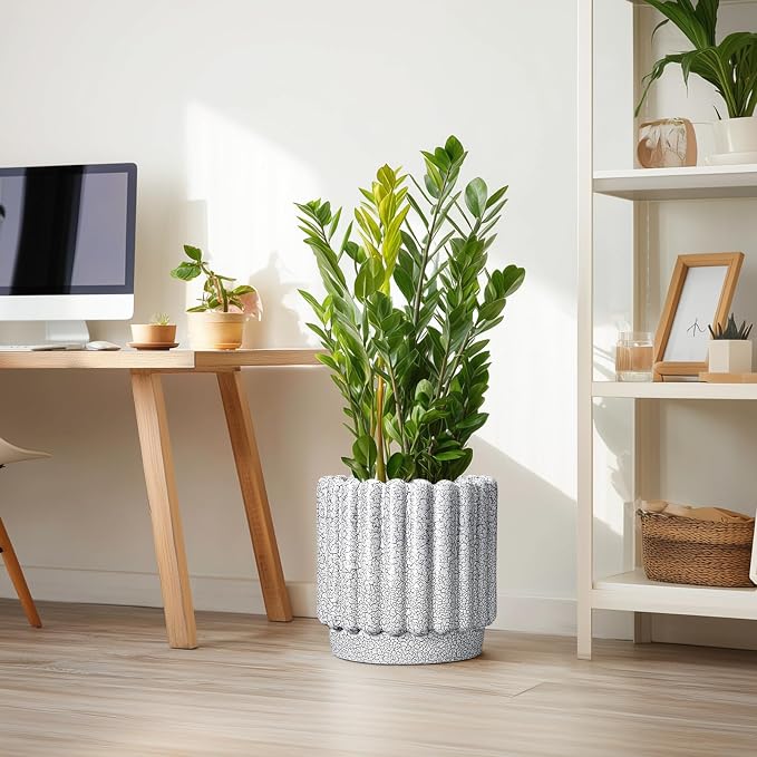Ceramicfor Ceramic Planter for Indoor Plants - 12 Inch Plant Pot Indoor with Drainage Hole, Large Ceramic Flower Pots Outdoor, Fluted Round Planter, Home Decor, Gardening Gifts, Black and White