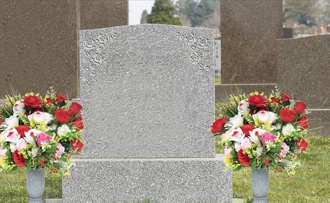 Grave Decorations for Cemetery Vase for Flowers with Stakes and Floral Foam, Draining Holes - for Garden, Grave,Cemetery,Lawn, Yard - Memorial Grave Decorations - Nature Granite Colour