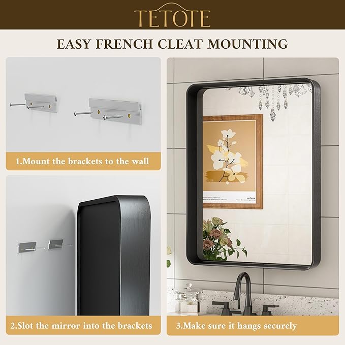 TETOTE 48 x 36 Inch Silver Mirrors for Bathroom, Brushed Silver Framed Rectangular Modern Farmhouse Large Vanity Mirror for Wall Decor (Horizontal/Vertical)