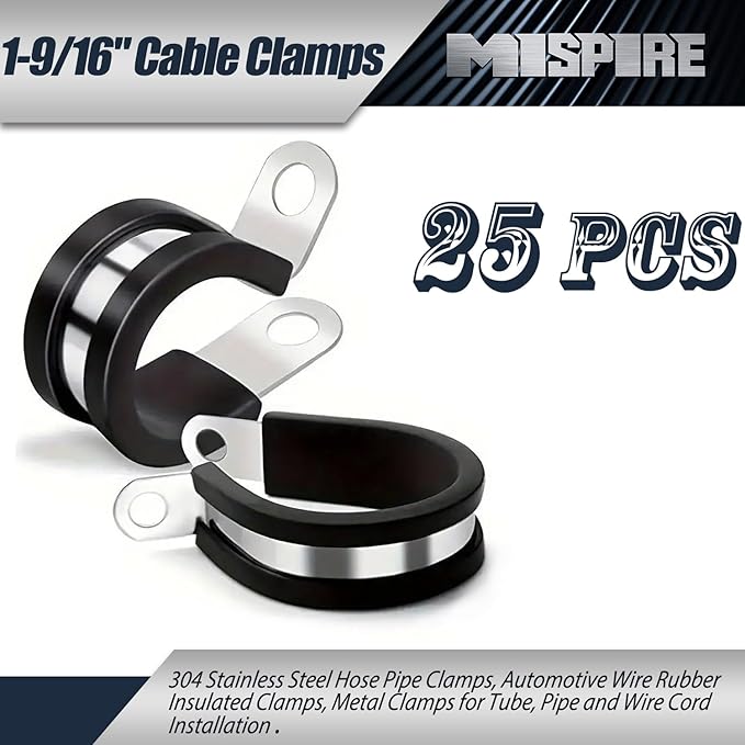 1-9/16 Inch Rubber Cable Clamps 25 PCS, 304 Stainless Steel Hose Pipe Clamps, Automotive Wire Rubber Insulated Clamps, Metal Clamps for Tube, Pipe and Wire Cord Installation