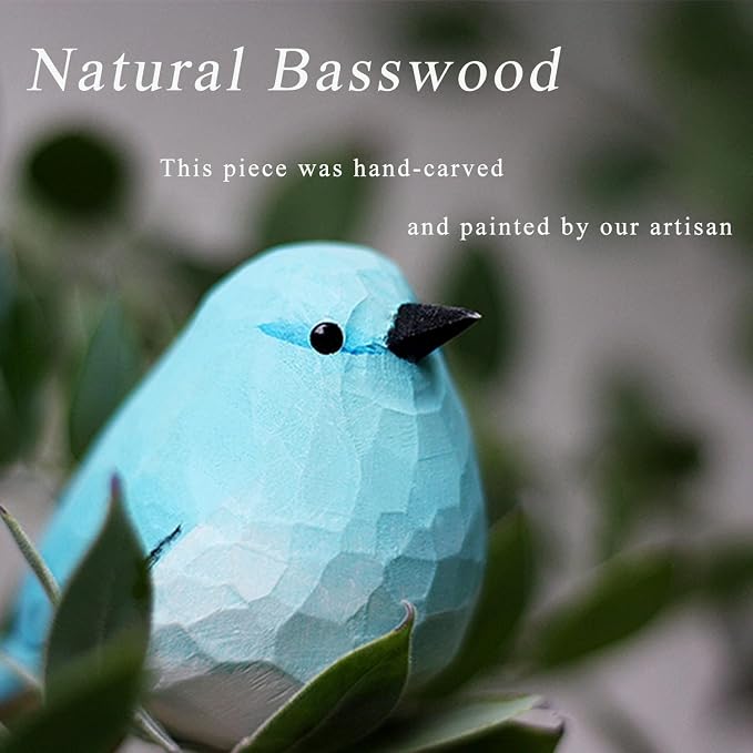 WEAUSUP Hand Carved Wooden Bird Figurine Gift for Bird Lovers | Hand carved wood bird statue with delicate paint,home shelf decor gift(Blue Robin)
