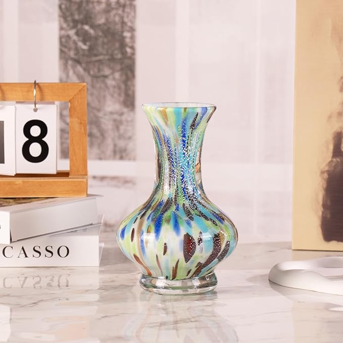 KAMMAK Colored Glass Vase, Beautiful Hand Blown Decorative Vase, Modern Art Vase for Flower Mantle Dining Table Centerpiece, Entryway Living Room Wedding Decoration, FH020