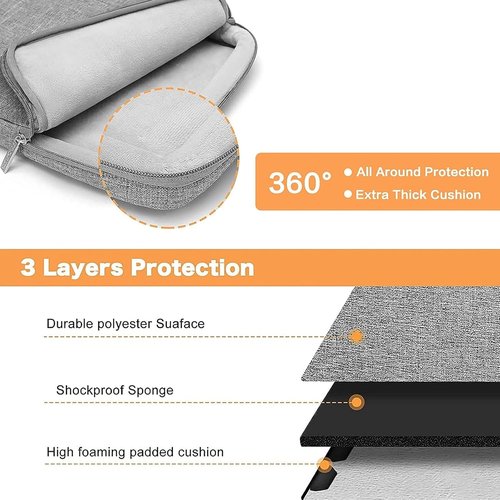 MOSISO 360 Protective Laptop Sleeve - Compatible with MacBook Air/Pro 13-14 Inch - Gray Vertical Bag with Small Case & Belt