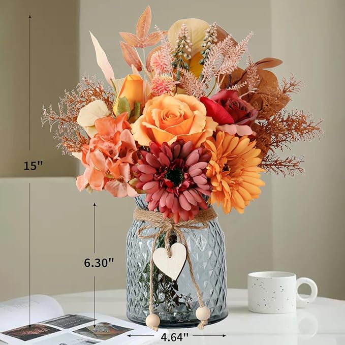 Leftover Fake Fall Flowers in Vase,Fall Silk Flower Arrangements,Fall Centerpieces for Tables,Faux Flowers for Vase,Artificial Flowers for Autumn Decor,Home Decor Living Room