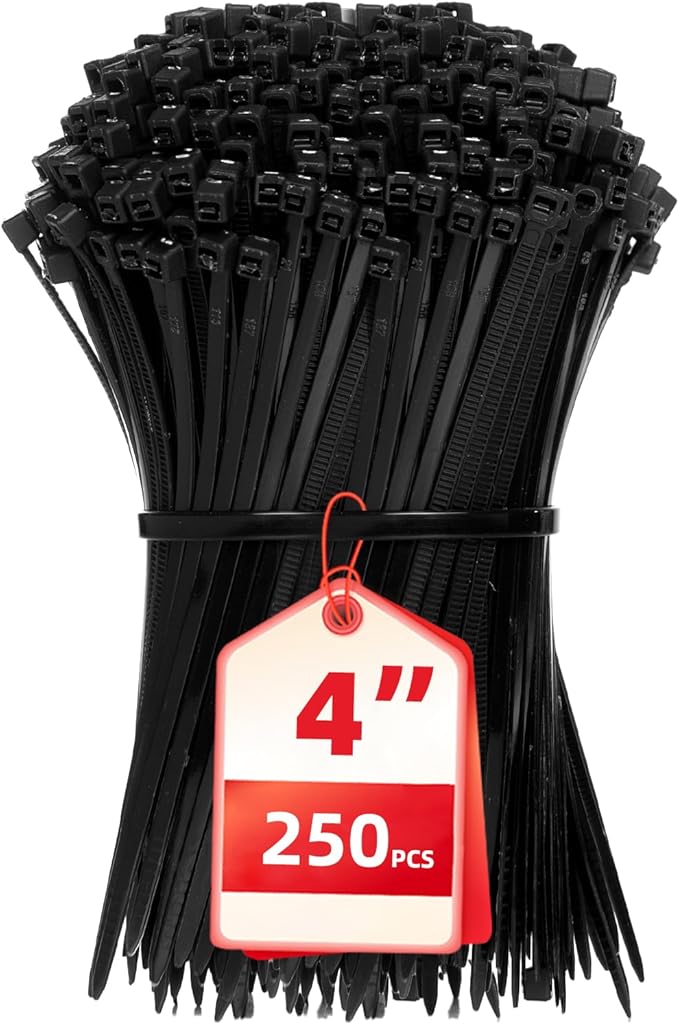 Cable Zip Ties, 250PCS Multi-Purpose Nylon Zip Ties, 4 Inch Self Locking Cable Ties,Self-Locking Wire Ties used for home, garden, garage,indoor and outdoor.Black Cable Ties