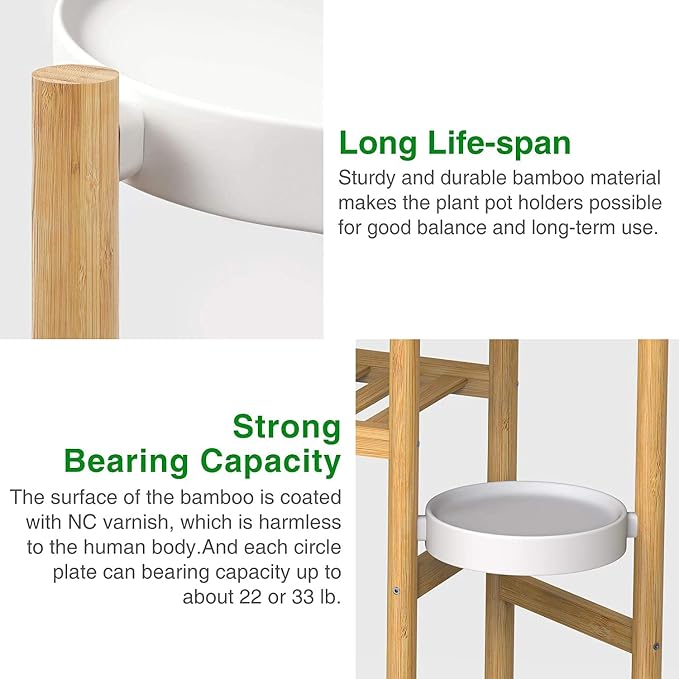 Wisuce Bamboo Plant Shelf Indoor, 3 Tier Tall Corner Plant Shelves Holder & Plant Display Rack for Outdoor Garden Indoor Home