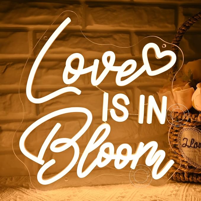 SYLHOME Love Is In Bloom Led Neon Light Sign Heart Bedroom Nursery Wall Sign Decor Wedding Birthday Bridal Shower Party Engagement Proposal Backdrop 11.81" X 11.14" USB