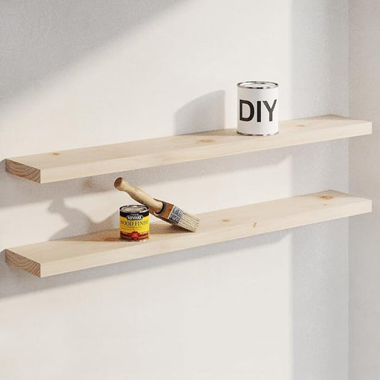Homeforia 36 inch Wood Floating Shelves, High End Solid Natural Wood 36inch Large Floating Shelf Bathroom, Unfinished Wooden Floating Shelves for Wall, Heavy Duty Bracket, 36 X 6.5 X 1.75 in, Set of 3