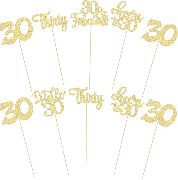 Gyufise 15Pcs 30th Birthday Centerpiece Sticks Thirty Happy 30th Table Flower Centerpieces Sticks Cheers to 30 Floral Decorations for 30th Birthday Party Centerpieces Supplies Gold