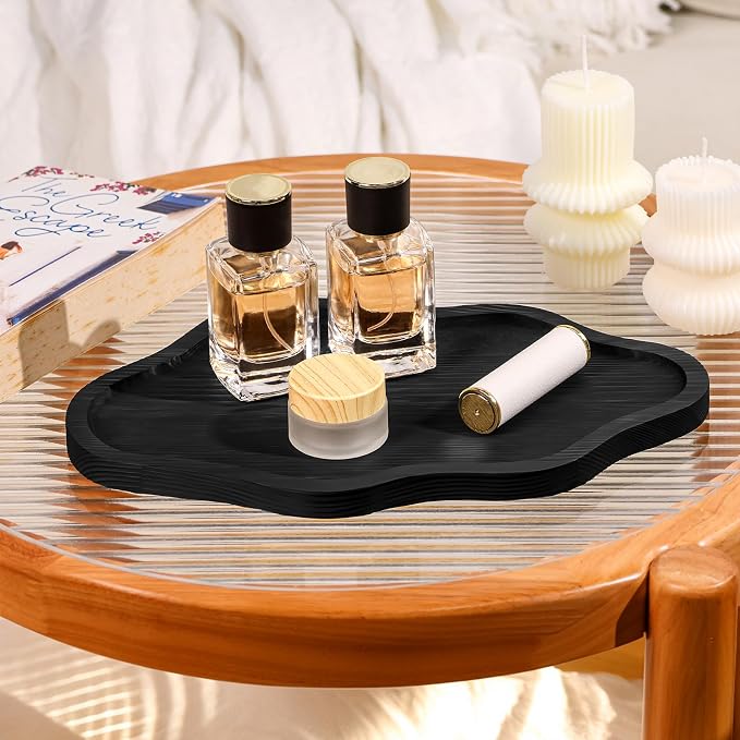 Small Decorative Tray Wood Decorative Serving Tray for Candles Perfume, Cloud Wooden Jewelry Tray Trinket Dish, Wooden Trays for Coffee Table Home Decor