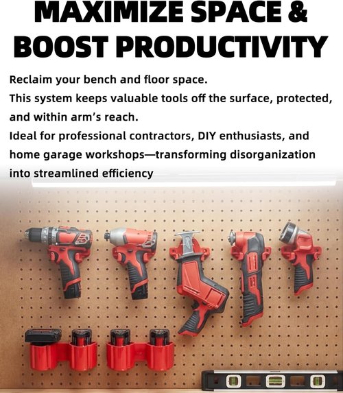 Milwaukee Tool Holders & Battery Wall Mount - All-in-One Organizer Kit for M12 Tools | Includes Screws