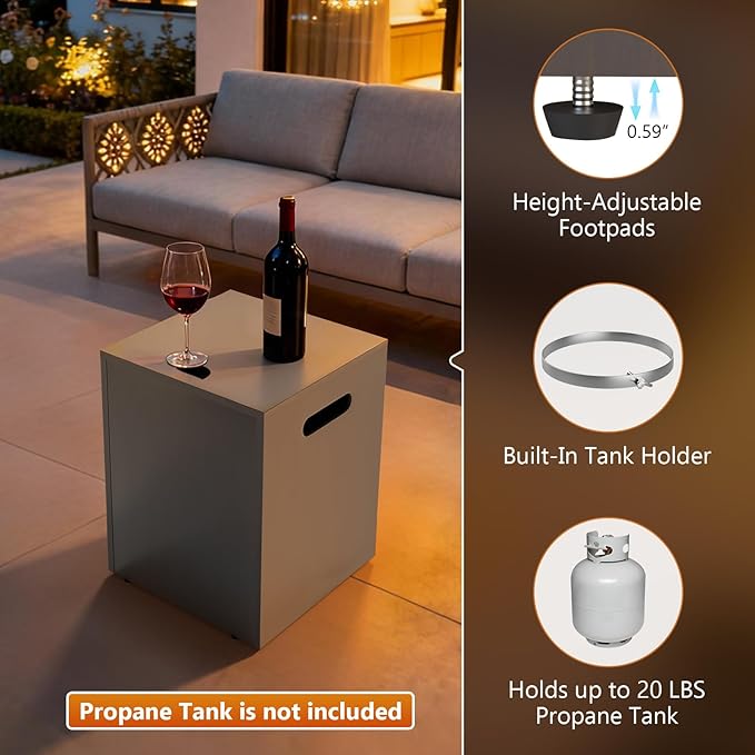 2-Piece 42" Rectangular Propane Fire Pit for Outside Patio with Hidden Tank Table, 50,000 BTU Fireplaces with Glass Wind Guard, Lid, Glass Rocks, Cover(Sand Beige)