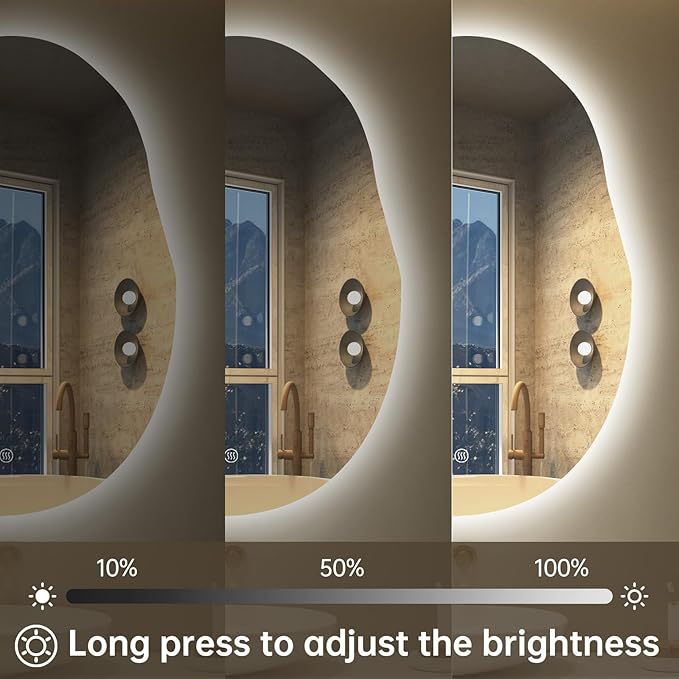LOVESPEJO Irregular Backlit Mirror Bathroom 24x32 Inch, Asymmetrical LED Bathroom Mirror with Lights, Fogless, Dimmable, 3 Colors, Horizontal/Vertical