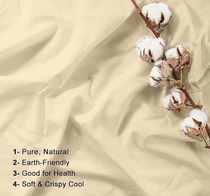 RUVANTI 100% Cotton King Size Sheets Set, 4 Pieces, Soft & Breathable Percale Weave Bedding, Deep Pocket 16", Hotel Standard, Crisp Cool Feel, Durable, Perfect Dyed Bed Sheet, Beige