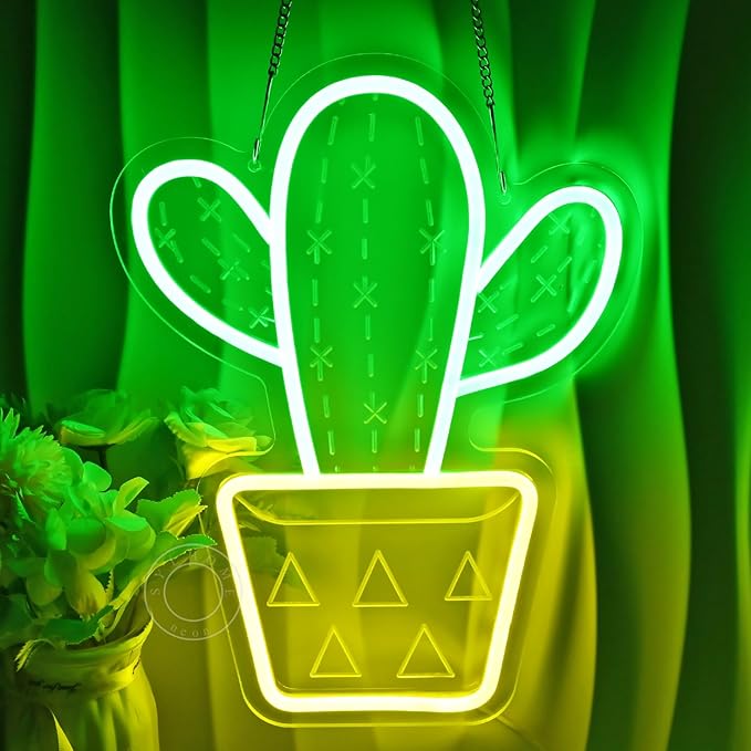 SYLHOME Cactus LED Neon Light Signs 3D Art Wall Decor Sign Hanging Game Kids Room Bedroom Home Kitchen Shop Bar Birthday Party Decoration USB 13.8"X10.2"