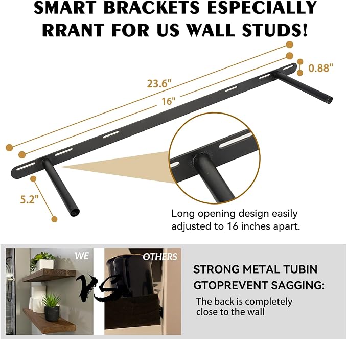 BGMG 36 inch Walnut Floating Shelves for Wall Set of 2, Solid Real Wood Rustic Mount Shelves for Living Room Bedroom Kitchen Farmhouse with Sturdy Hidden Bracket-36x 6.7 inch