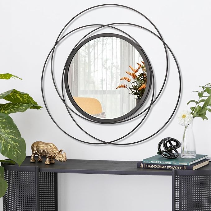 Round Decorative Wall Mirror, Black Metal Mirrors, Art Small Round Wall Home Mirror, Decor Living Room Bedroom Bathroom Entryway 20"
