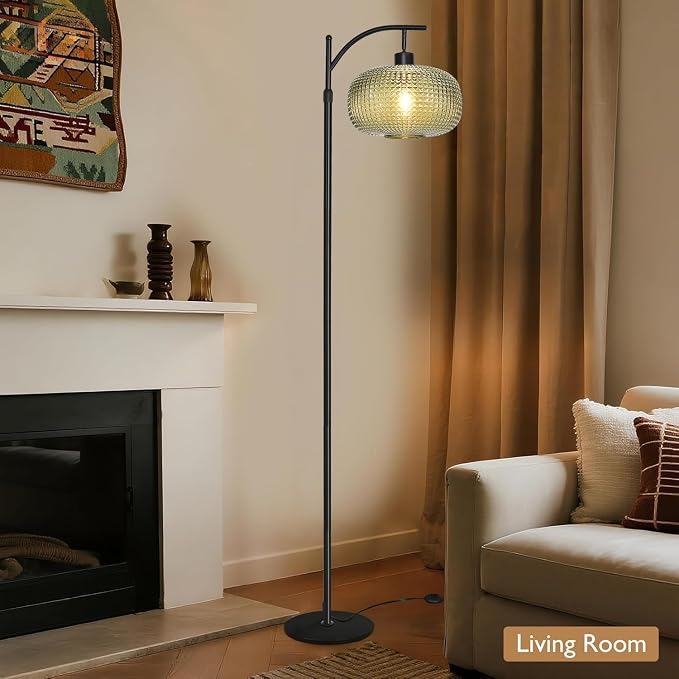 Dark Green Floor Lamps for Living Room,Black Floor Lamp with Remote Control & Green Lampshade,Arc Flower Lamp Dimmable Mid Century Modern Standing Lamp Vintage Brass Tall Floor Lamp For Bedroom Corner