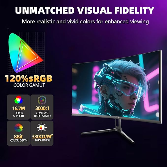 ZZA 32" Curved Gaming Monitor, 4K UHD (3840 x 2160) VA Display, 1500R Immersion, 144Hz/160Hz Refresh Rate, Advanced Computer Screen, Supports AMD FreeSync Premium, 120% sRGB Color Gamut,HDMI 2.1/DP1.4