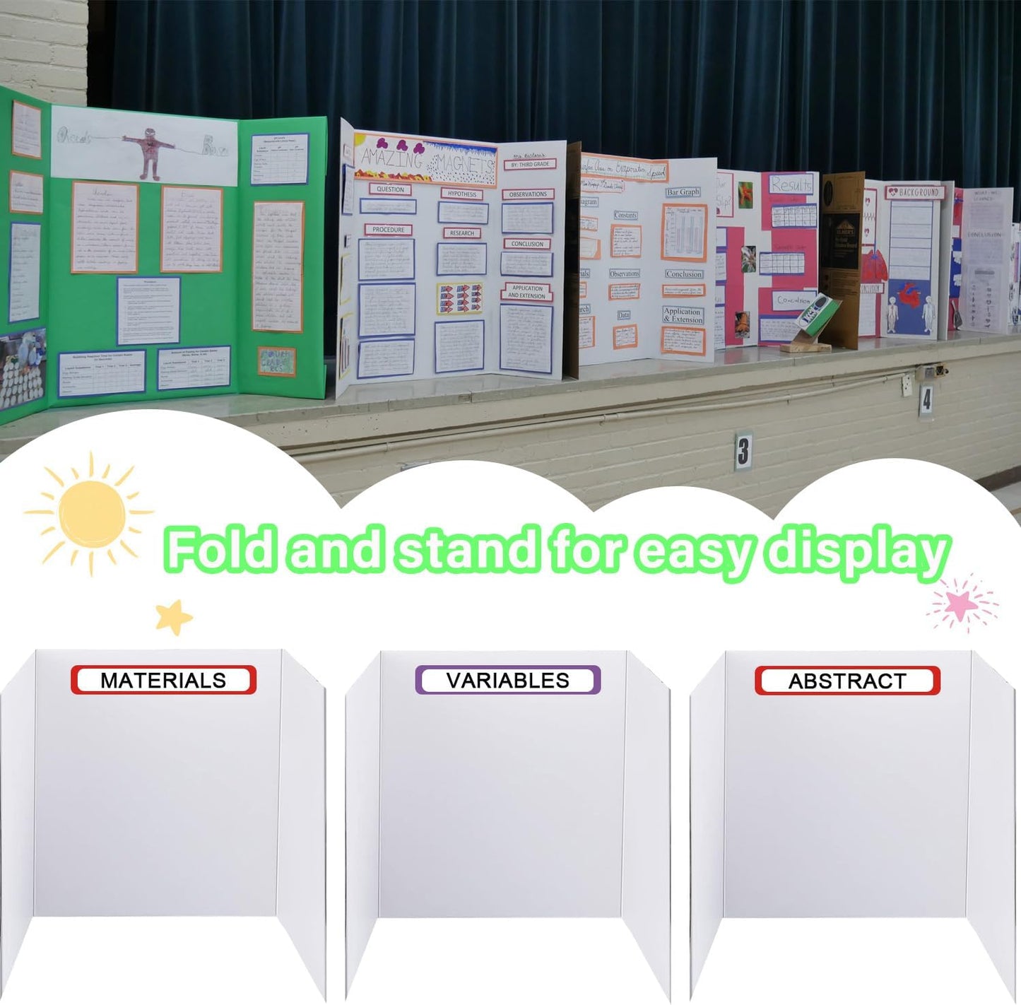 Trifold Display Boards - Colorful Self-Adhesive Sheets | 24 x 16 Inch Presentation Boards for Science Fairs